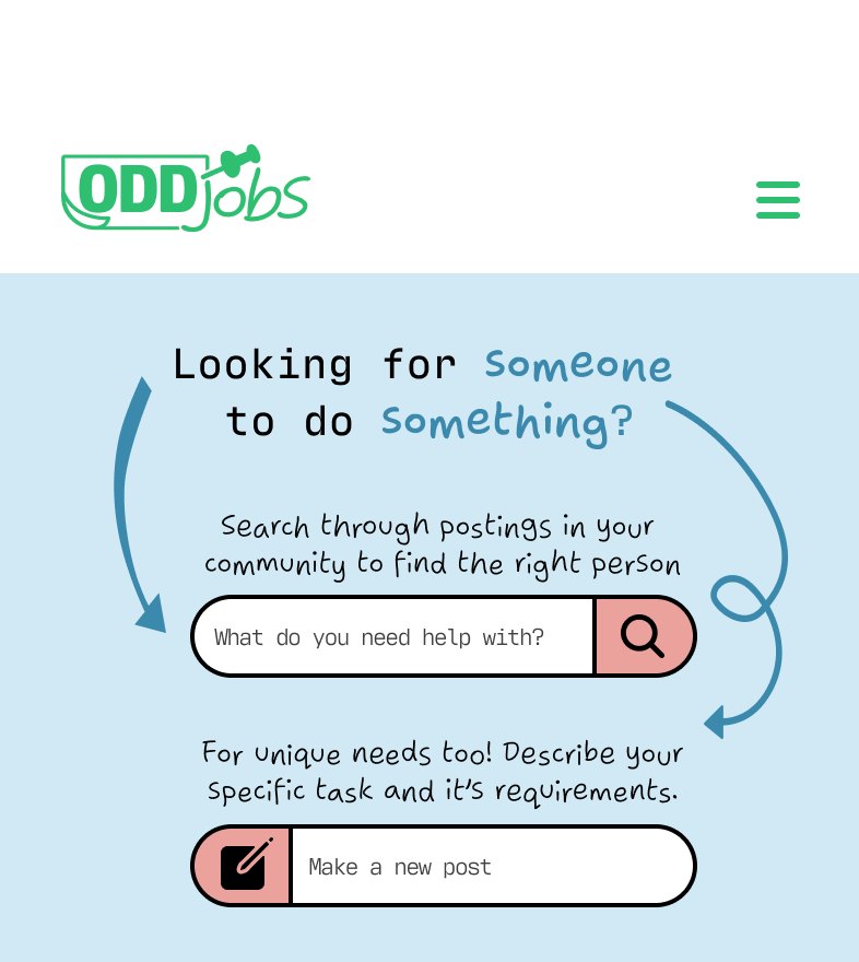 The Hire page on mobile, with a search bar and a button to make a new post.