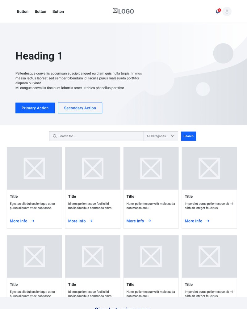 Mid-fidelity wireframe of the landing page.