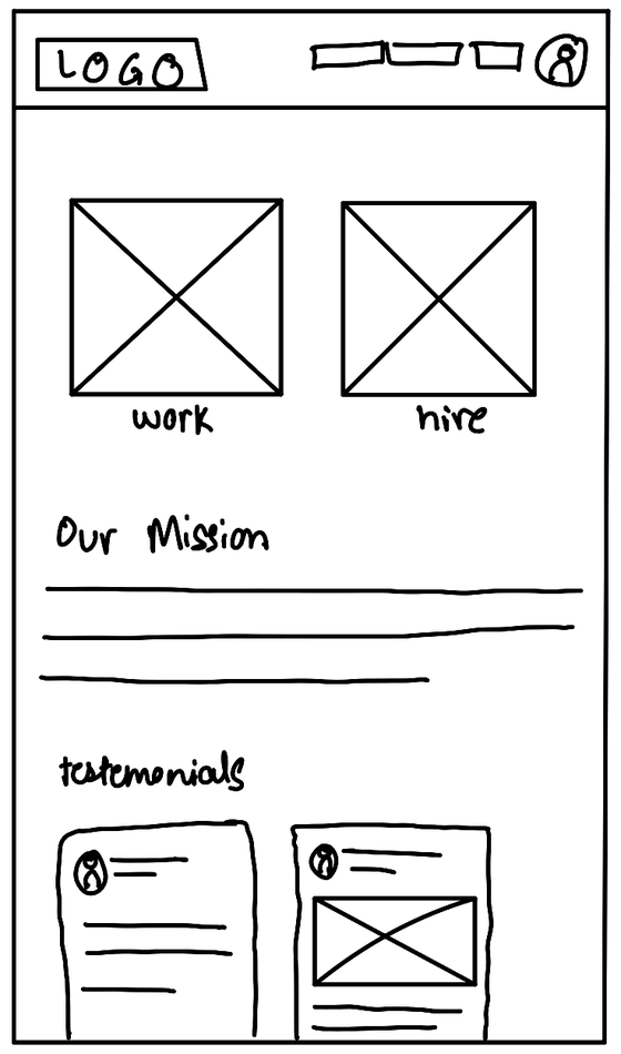 Hand-drawn wireframe of the sign up page.